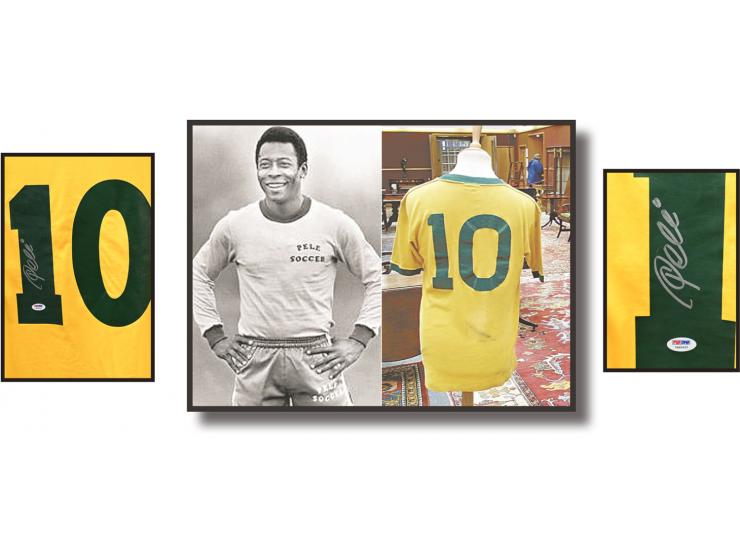 (rare No Player Name version, full remake of the jersey style of Pele’s era), PSA DNA COA. King of Football, 3 X World Cup Ch