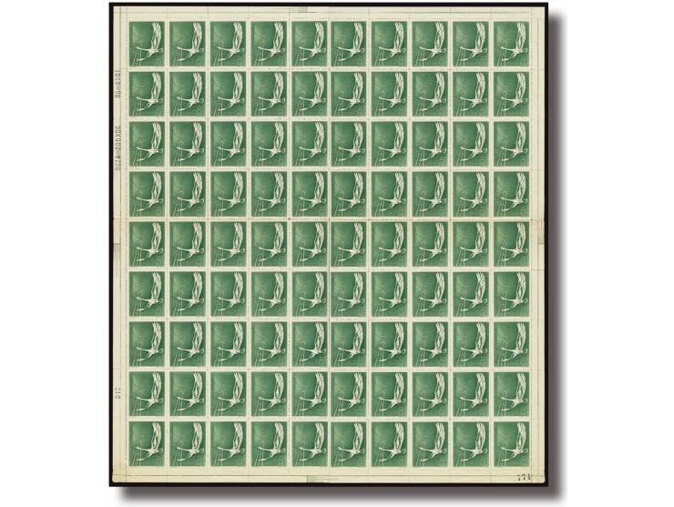 unused without gum as issued. Slightly toned. VF-F. Very rare in complete sheet.