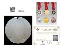 Name of the Artwork:&nbsp;Buddha Shakyamuni PendantMaterial: Hetian Jade, 2008 Beijing Olympic Gold Medal CoreDimensions: App